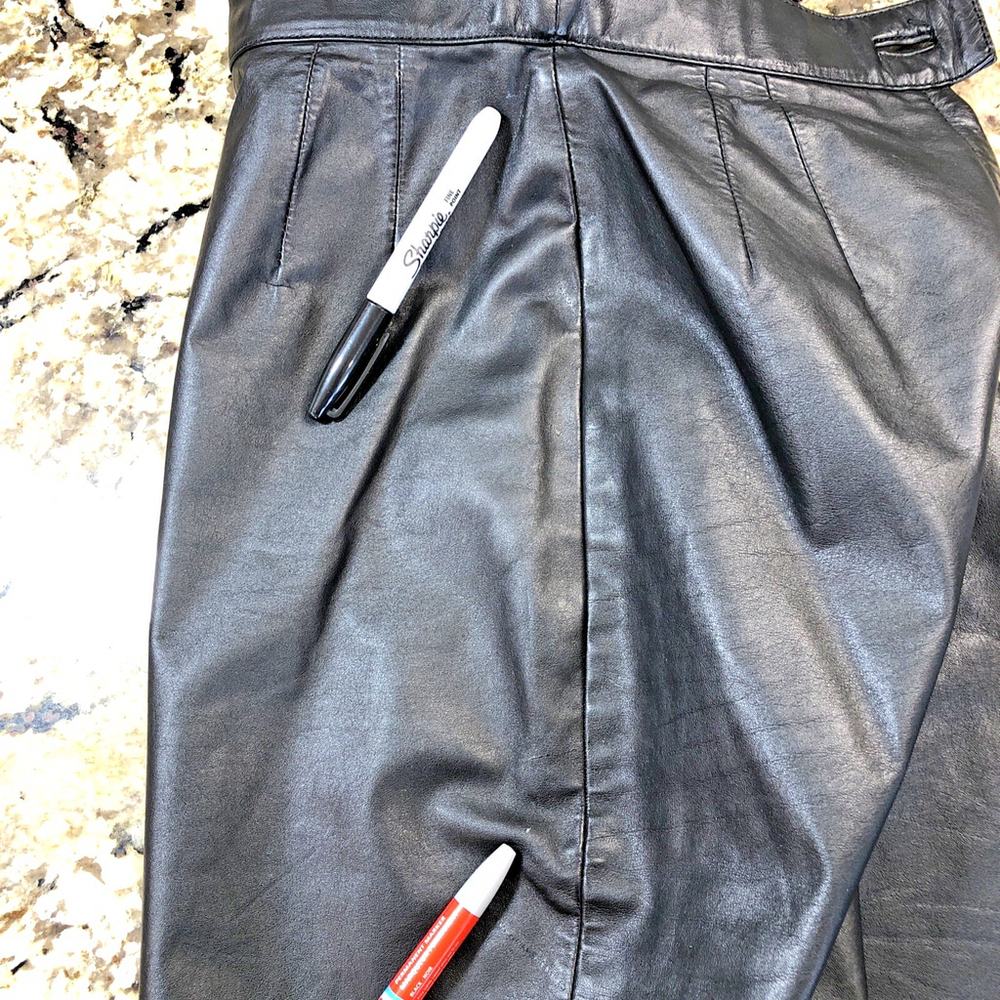 Size 8 I.B. Diffusion Womens Genuine Leather Pencil Skirt Black 1/4 Zip KR - Picture 11 of 16